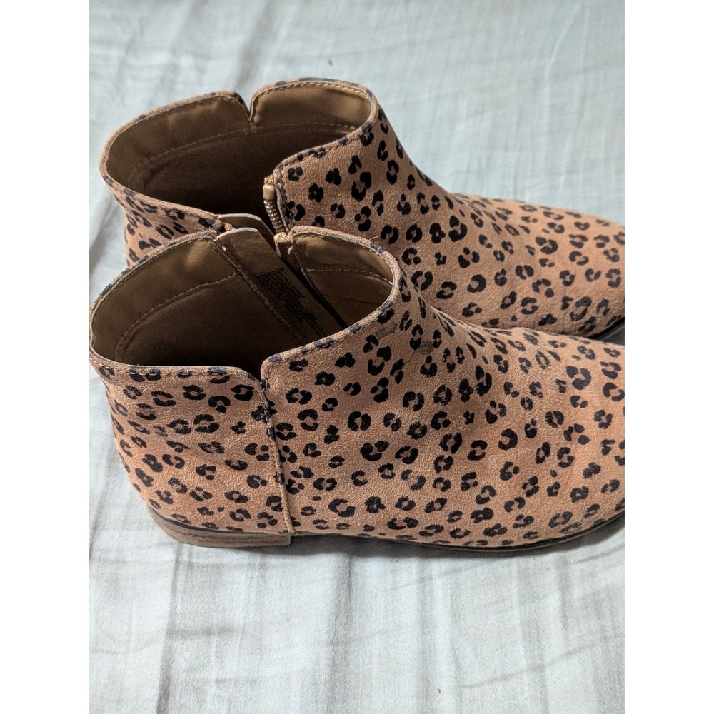 Cat & Jack Girls Leopard Print Ankle Boots Tan Black Size 3 Zip Up Booties